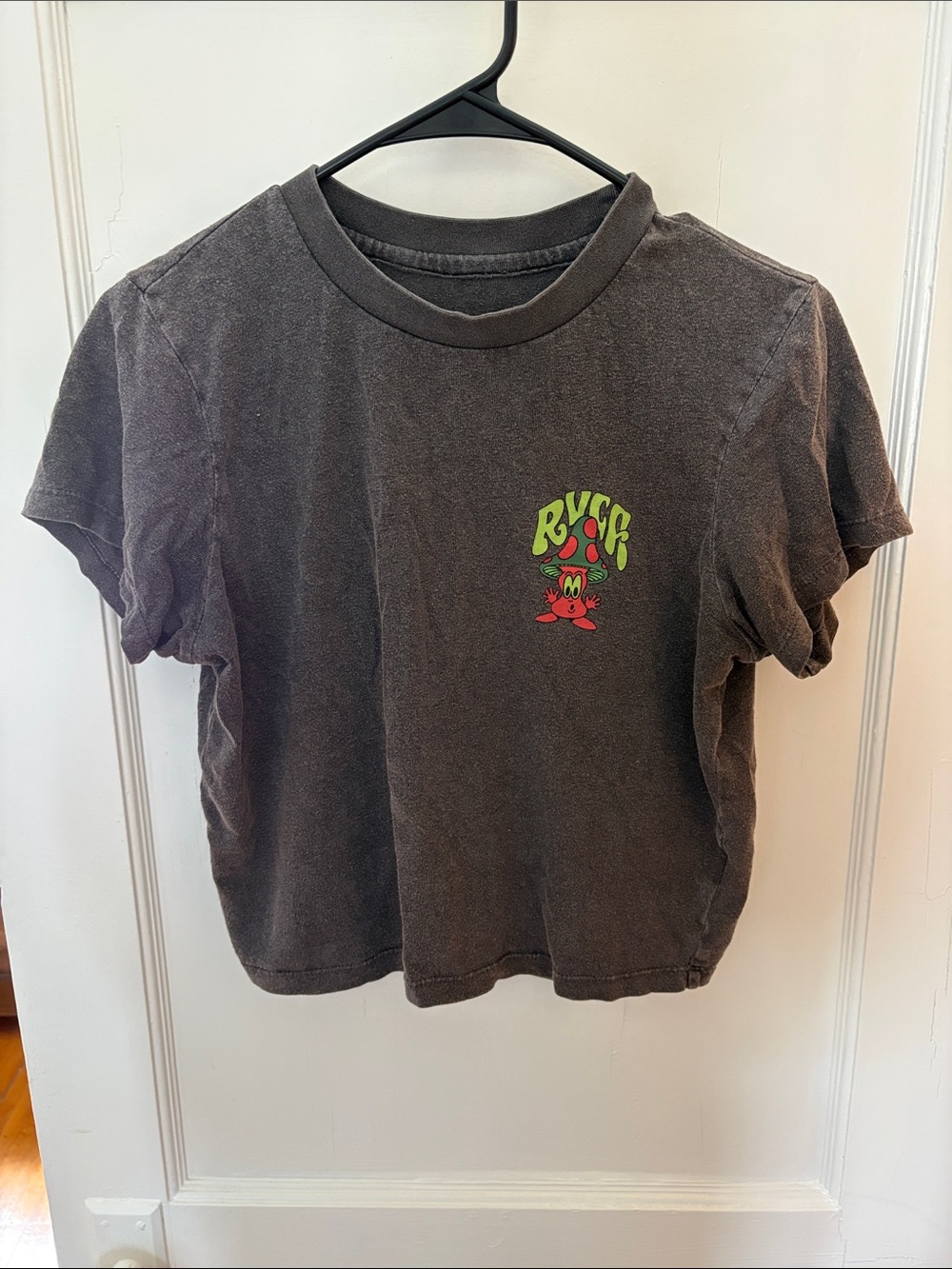 RVCA Short Sleeve Baby Tee in Charcoal with Green & Red Graphic